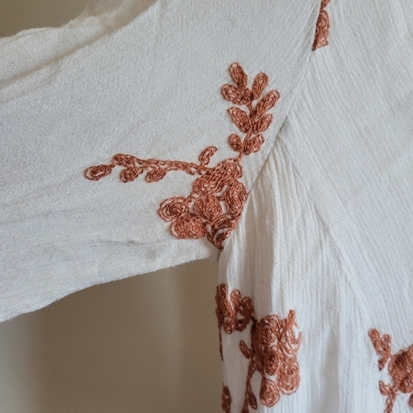 Free People Mini Dress Long Sleeve Embroidered Floral Rust White Small - Picture 4 of 12